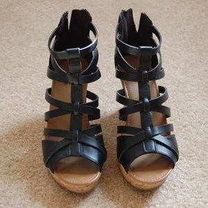 a.n.a. Black Cork Wedge Sandals - Size 8